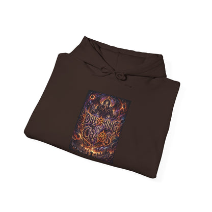 Dreaming of Chaos hoodie — dark chocolate, folded