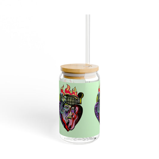 Heartfire 16oz Sipper Glass - Vibrant Design with Straw