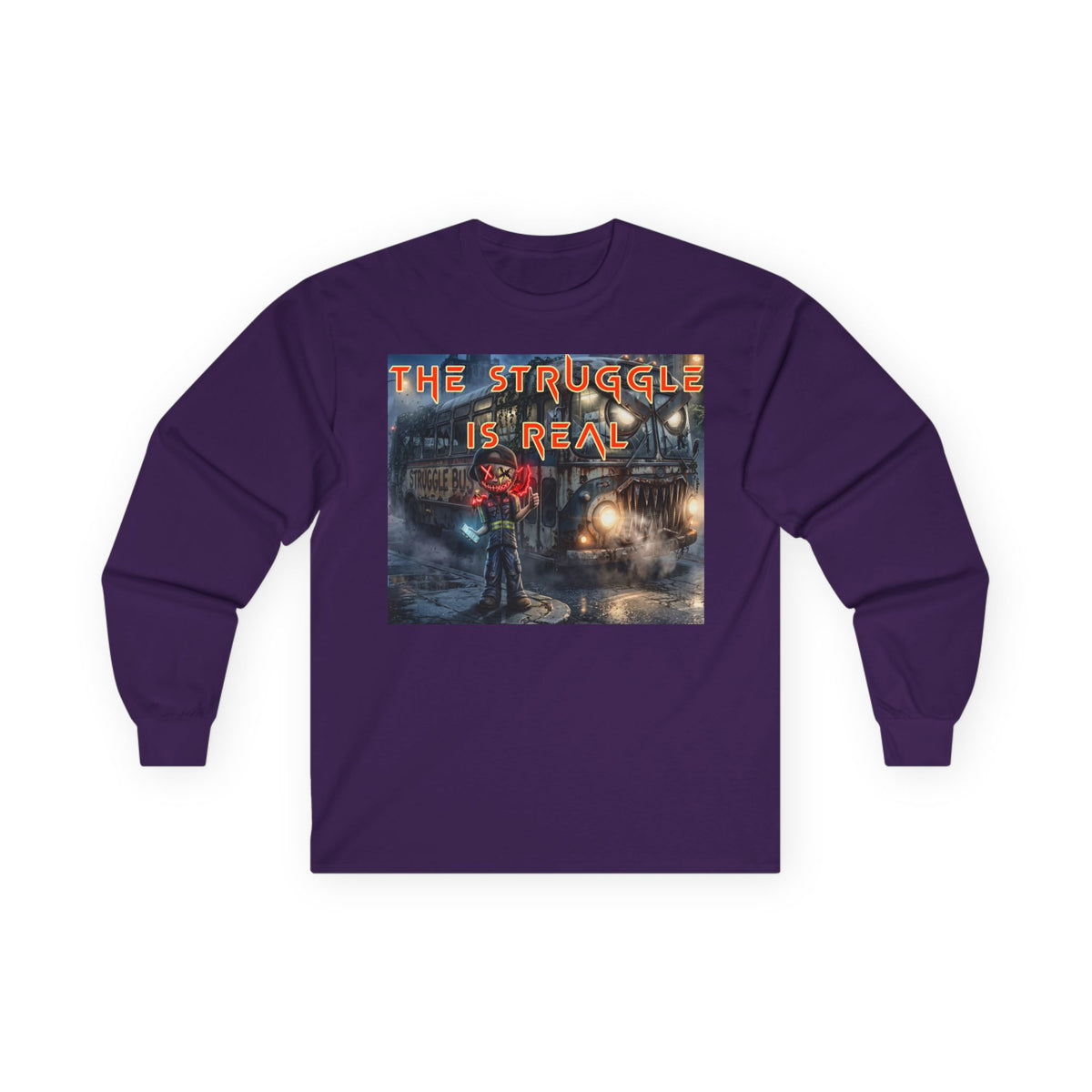 The Struggle Is Real long sleeve tee featuring a moody cinematic street scene by Reese Wilson