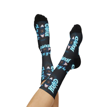 It's All In Your Head Graphic Sublimation Socks — Blue Neon Streetwear
