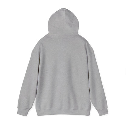 Dreaming of Chaos hoodie — sport grey, back view with hood up