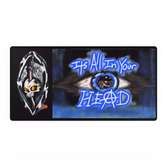 Artistic Desk Mat - 'It's All In Your HEAD' Motif, Office Decor, Gamer Desk Accessory, Unique Gift, Workspace Essentials