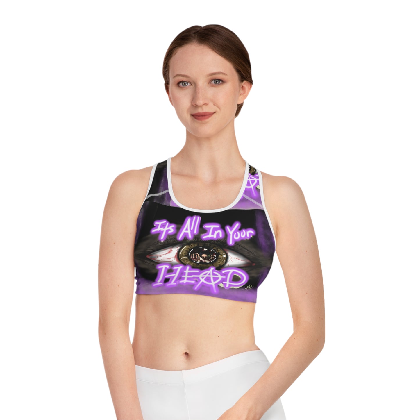 Eye-Catching Sports Bra - "It's All In Your HEAD" Graphic Design