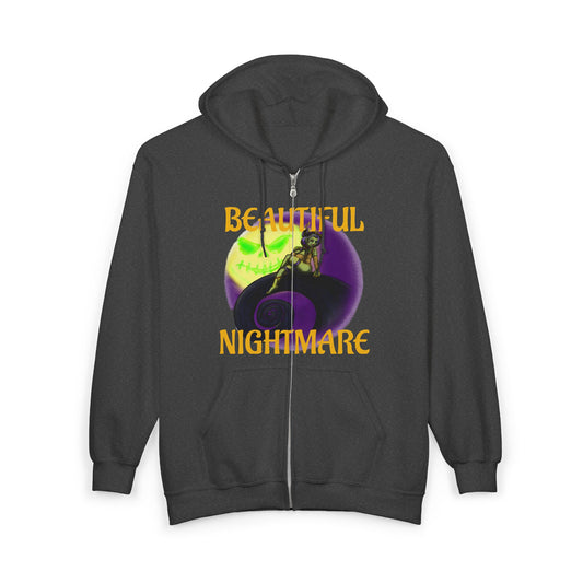 Beautiful Nightmare Zip-Up Hoodie | Unisex Heavy Blend Sweatshirt for Halloween, Cozy Layer, Lounge Wear, Gift for Spooky Season