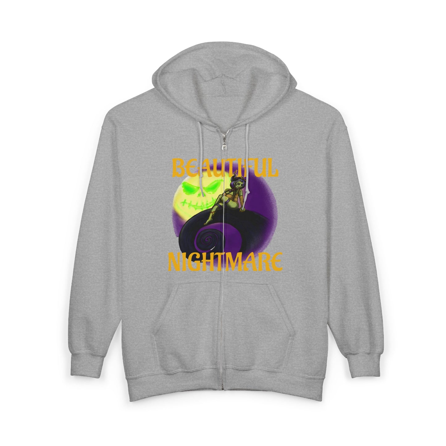 Beautiful Nightmare Zip-Up Hoodie | Unisex Heavy Blend Sweatshirt for Halloween, Cozy Layer, Lounge Wear, Gift for Spooky Season