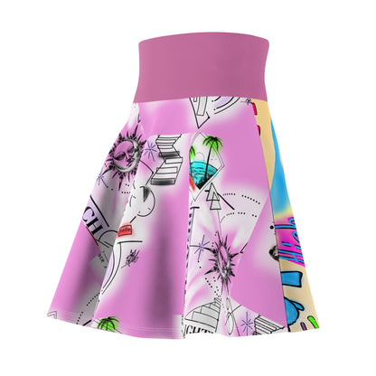 Vibrant Beach-Themed Women's Skater Skirt, Summer Fashion, Resort Wear, Vacation Outfit, Fun Floral Print, Ladies Skirt