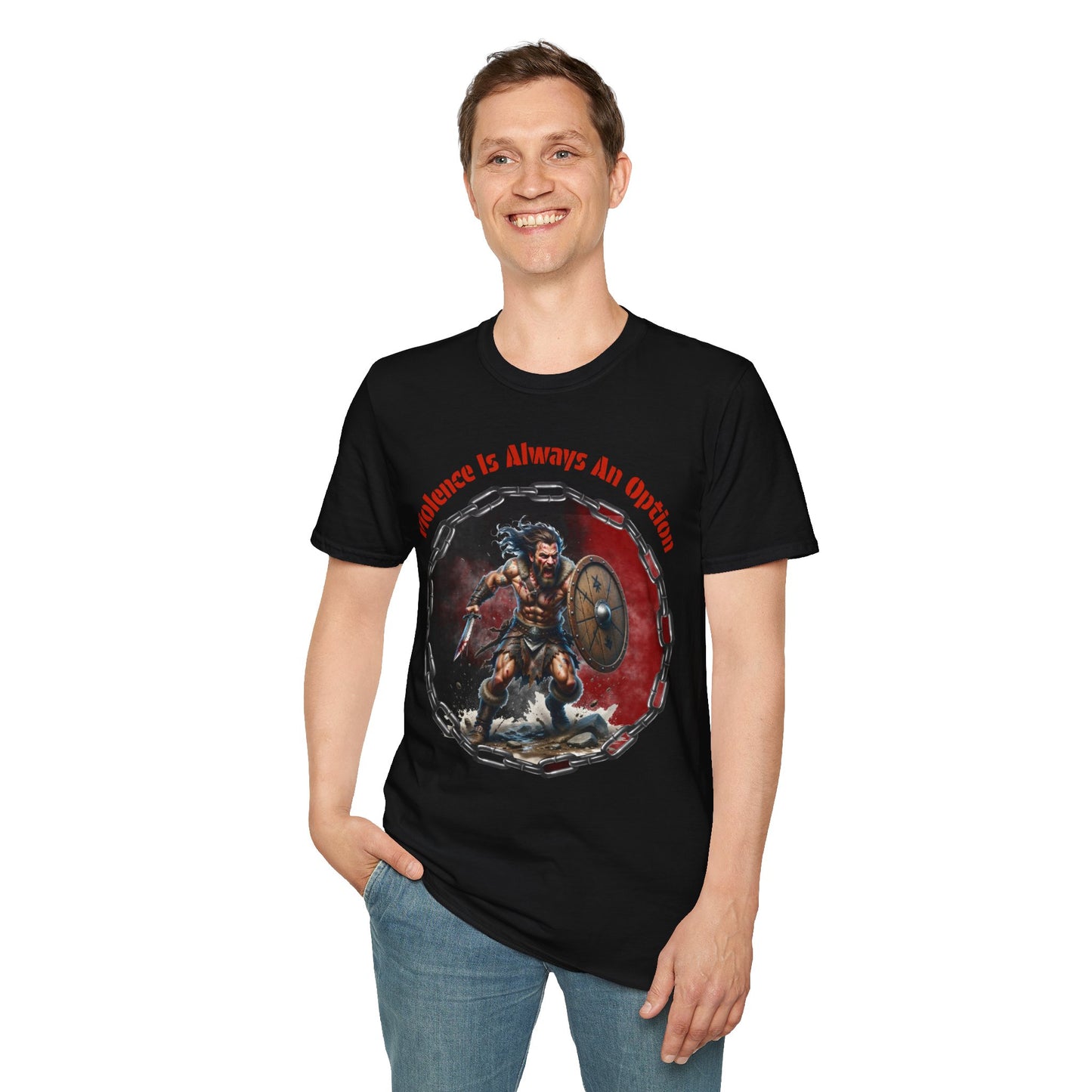 Viking Warrior T-Shirt — "Violence Is Always An Option" / "Save Me A Seat In Valhalla"