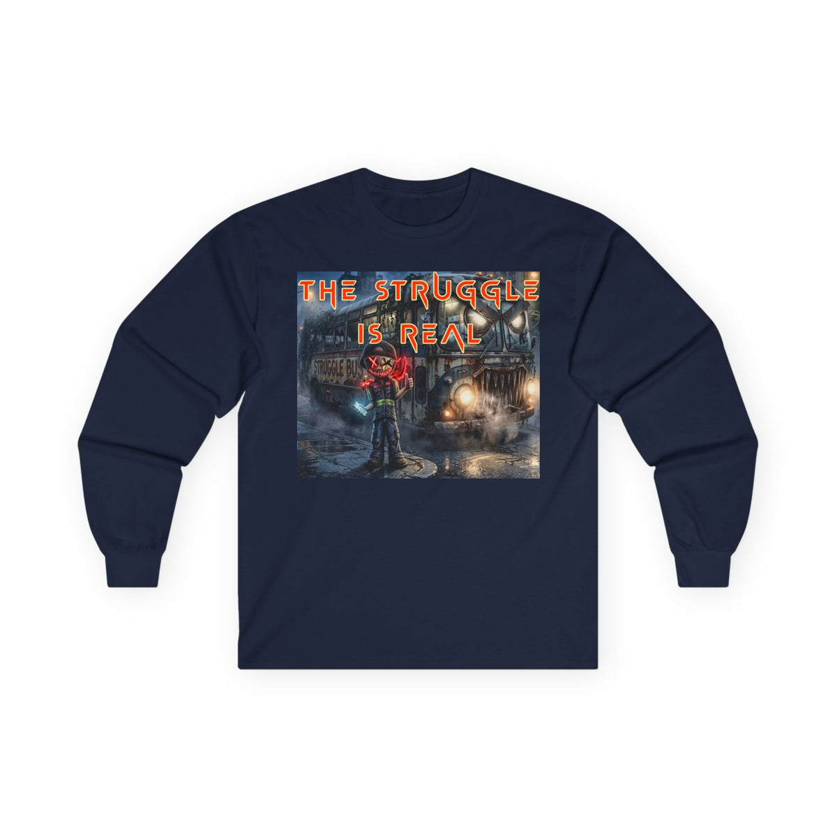 The Struggle Is Real long sleeve tee featuring a moody cinematic street scene by Reese Wilson