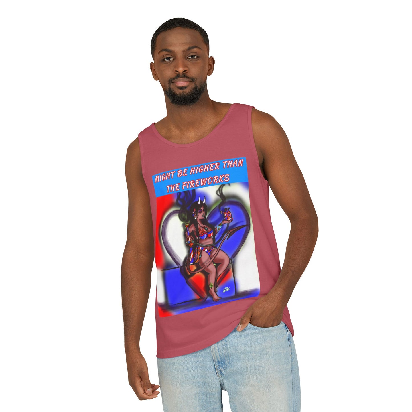 Vibrant Graphic Tank Top – Might Be Higher Than The Fireworks, Summer Apparel, Festival Wear, Unisex Fashion, Gift for Music Lovers