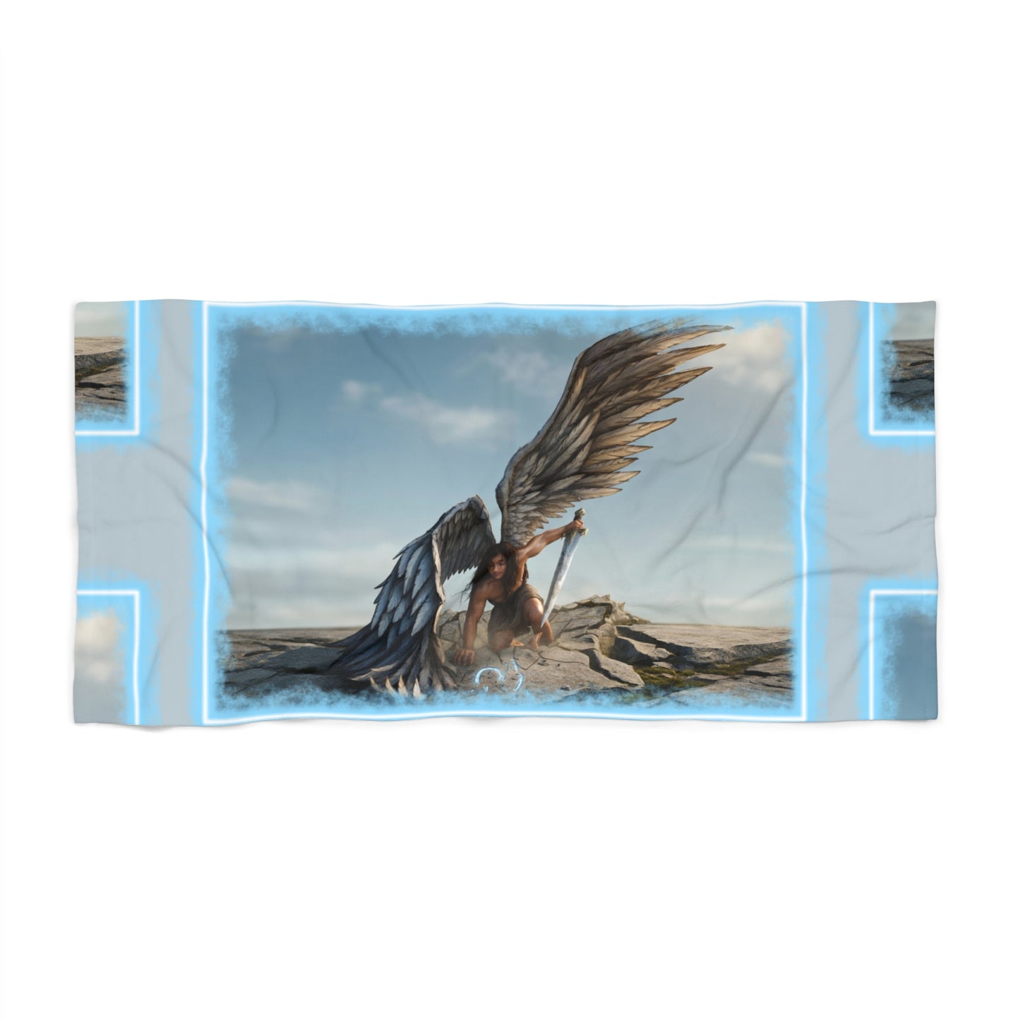 Angel Warrior Beach Towel — Mythic Winged Guardian Design