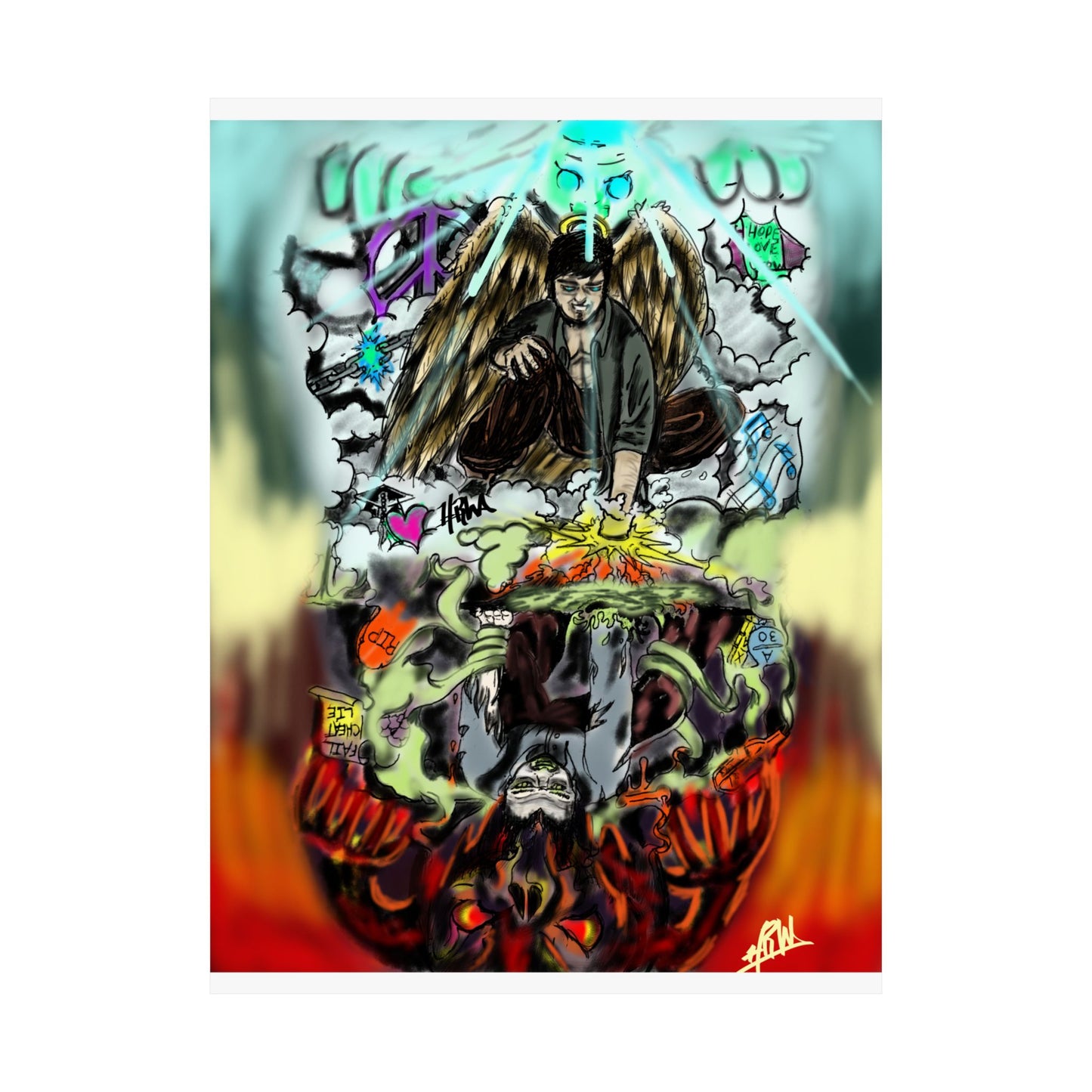 Edgy Matte Vertical Posters with Graffiti Angels, Urban Wall Art, Street Art Decor, Hip Hop Room Decor, Unique Gift for Teenagers