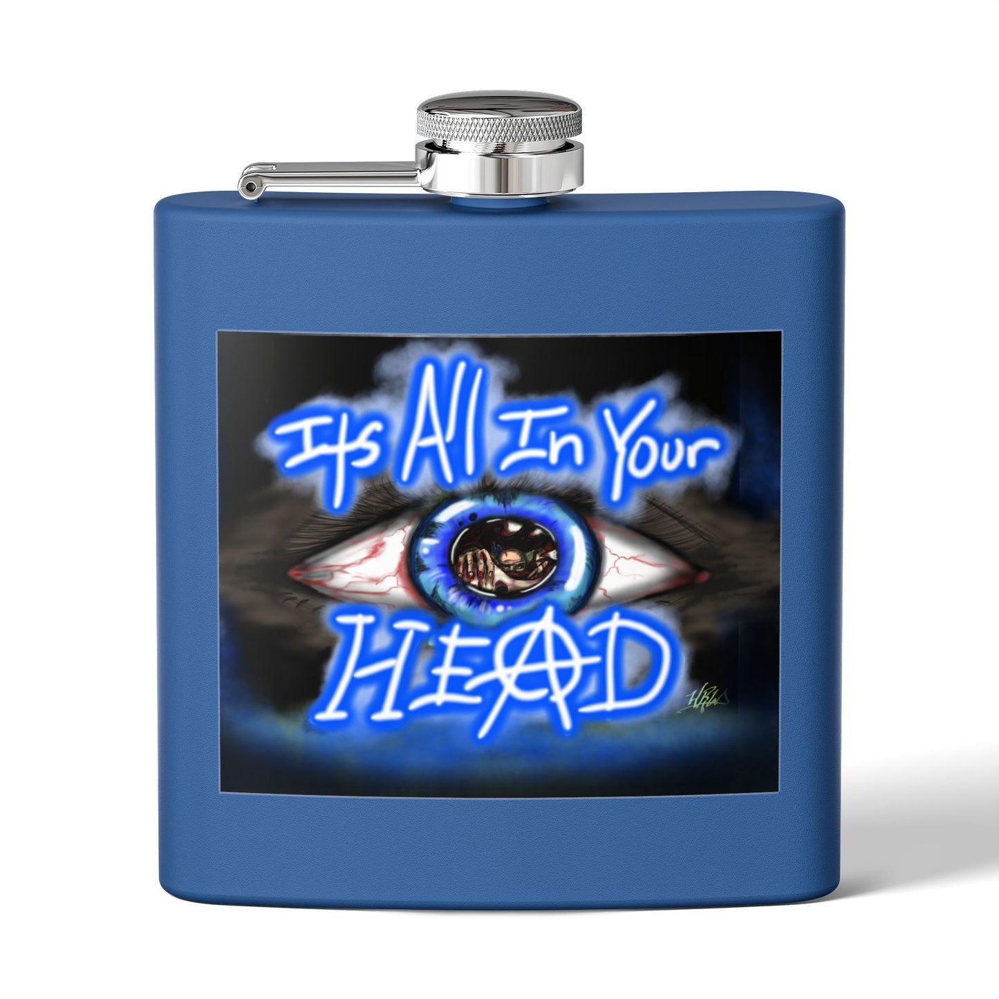 Edgy Stainless Steel Flask, 6oz for Festivals, Parties, Groomsmen Gift, Unique Bar Accessory, It's All In Your Head Design
