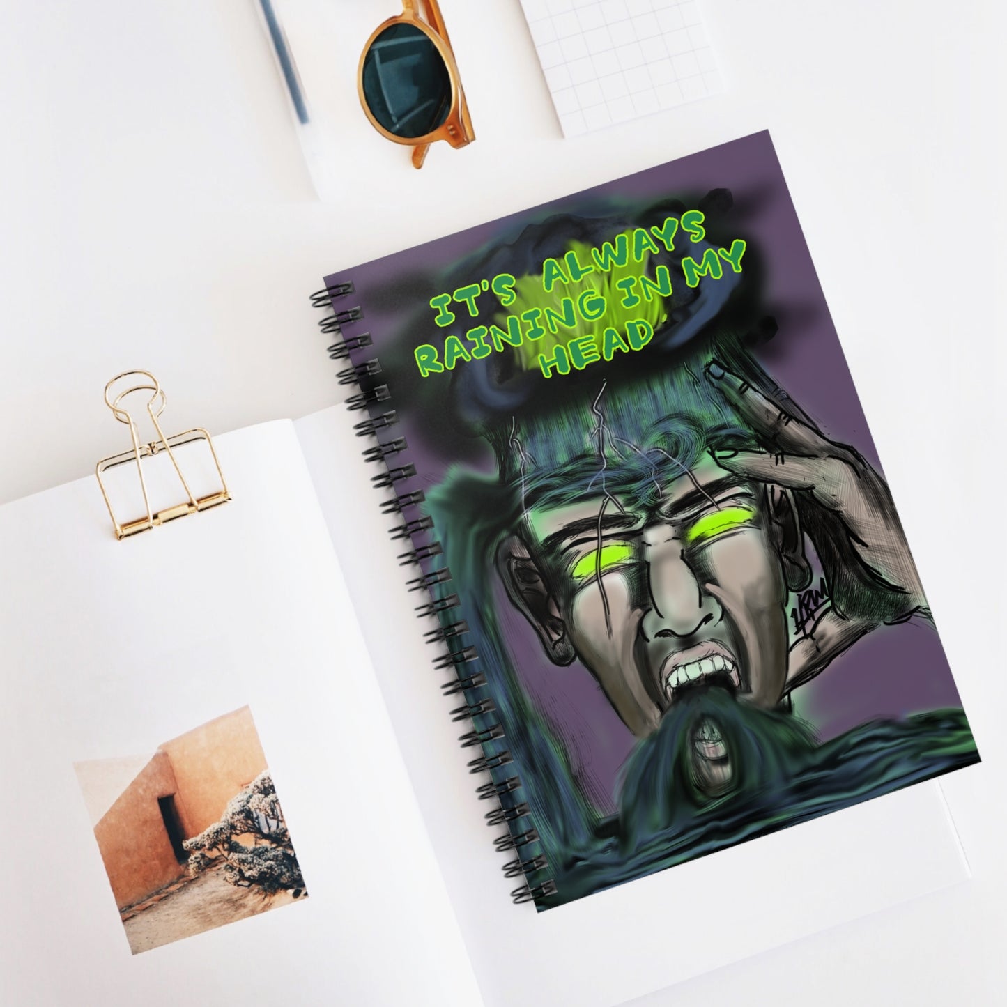 Gothic Spiral Notebook - 'It's Always Raining in My Head'
