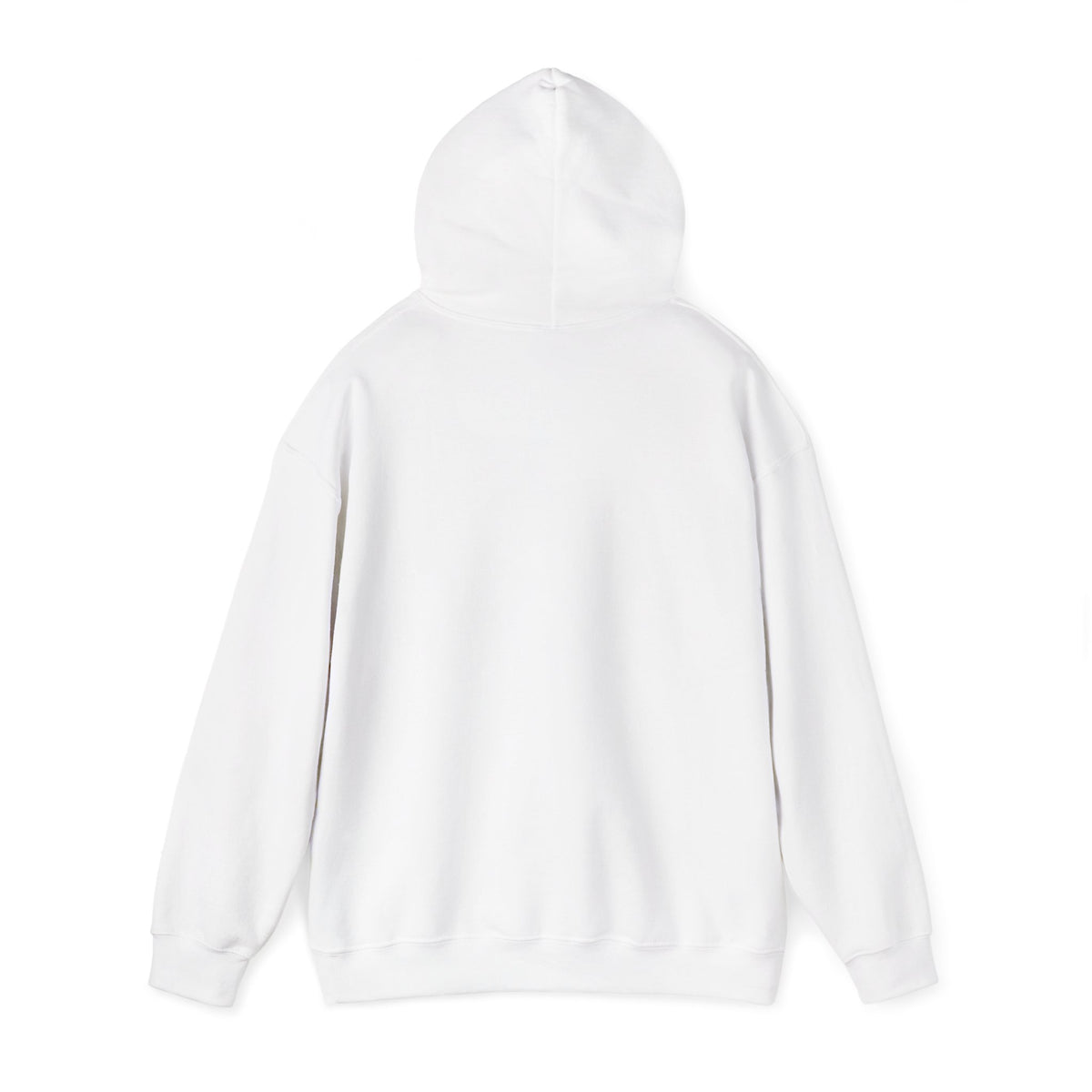 Dreaming of Chaos hoodie — white, back view with hood up