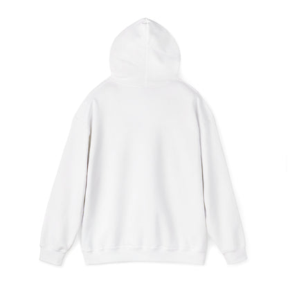 Dreaming of Chaos hoodie — white, back view with hood up