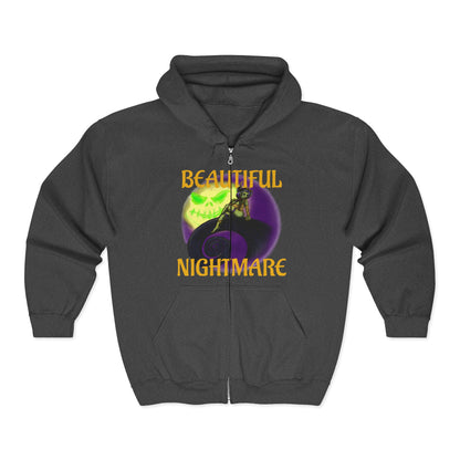 Beautiful Nightmare Zip-Up Hoodie | Unisex Heavy Blend Sweatshirt for Halloween, Cozy Layer, Lounge Wear, Gift for Spooky Season