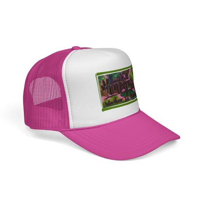 Lake Vibes Trucker Cap — Vintage Nature Graphic ‘Lake’ Mesh Hat