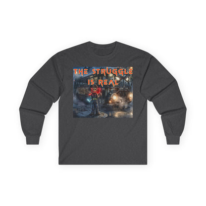 The Struggle Is Real long sleeve tee featuring a moody cinematic street scene by Reese Wilson