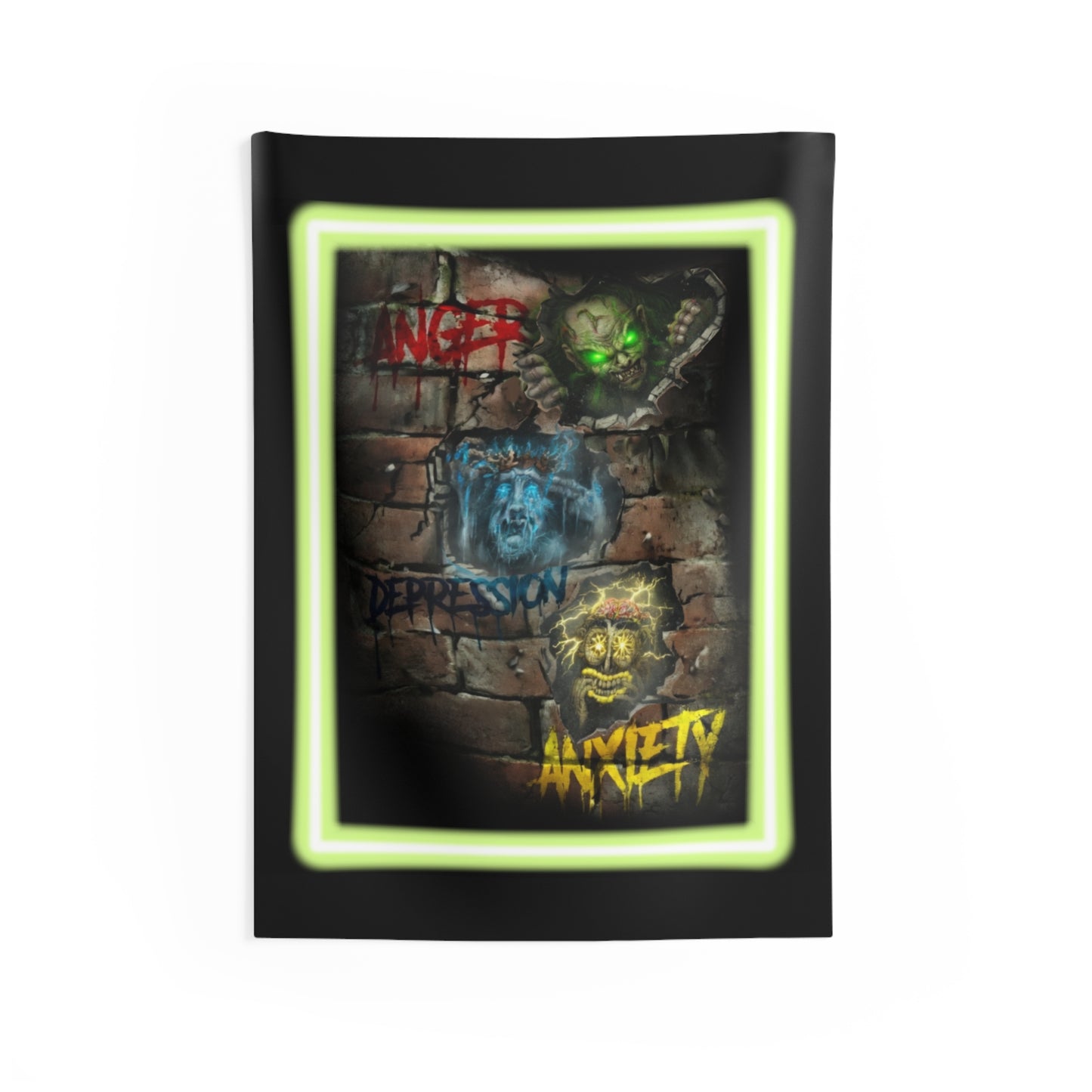 Psych Ward Graffiti Wall Tapestry — Anxiety, Depression, Anger Neon Art