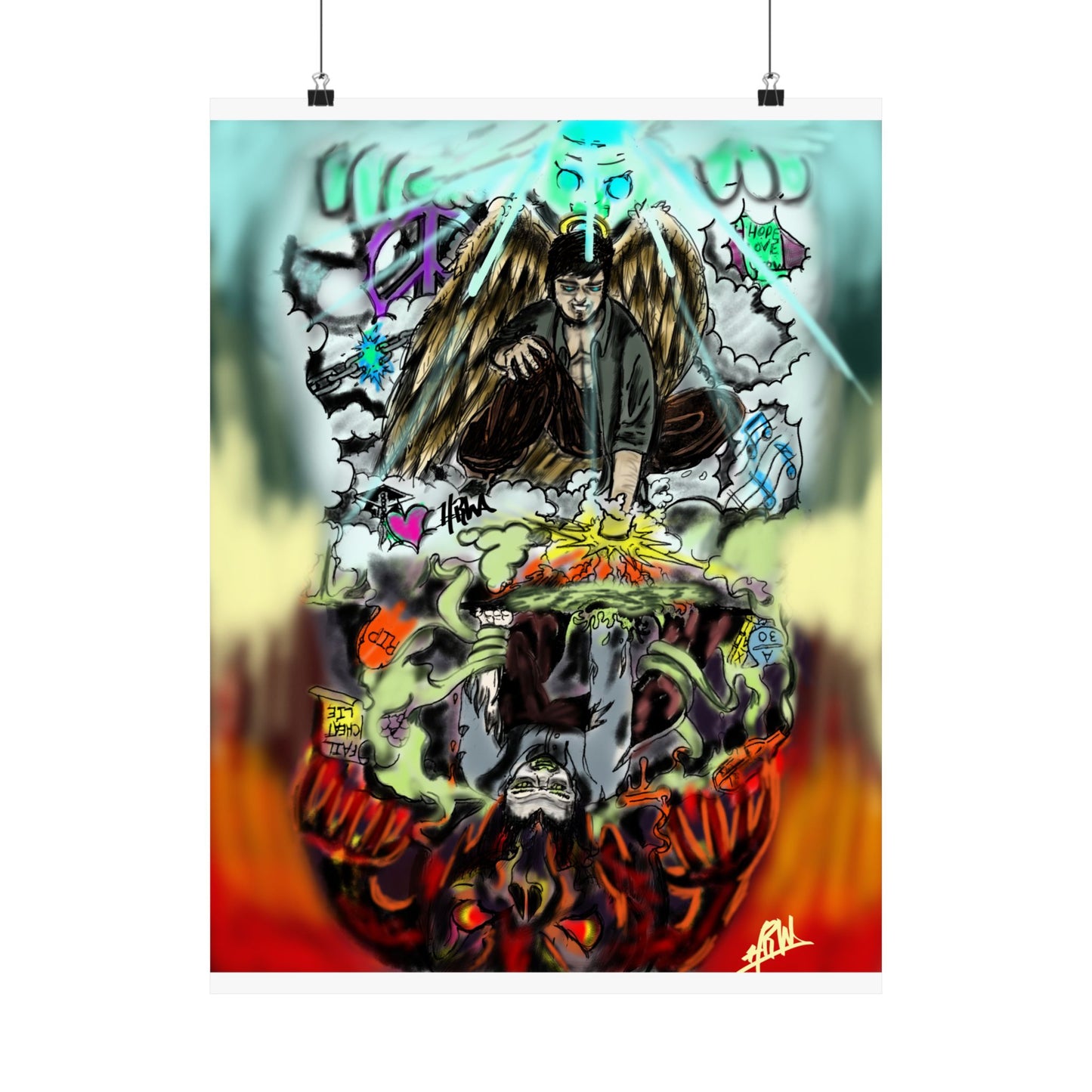 Edgy Matte Vertical Posters with Graffiti Angels, Urban Wall Art, Street Art Decor, Hip Hop Room Decor, Unique Gift for Teenagers