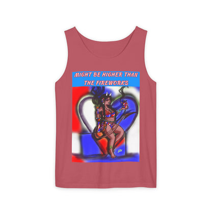 Vibrant Graphic Tank Top – Might Be Higher Than The Fireworks, Summer Apparel, Festival Wear, Unisex Fashion, Gift for Music Lovers