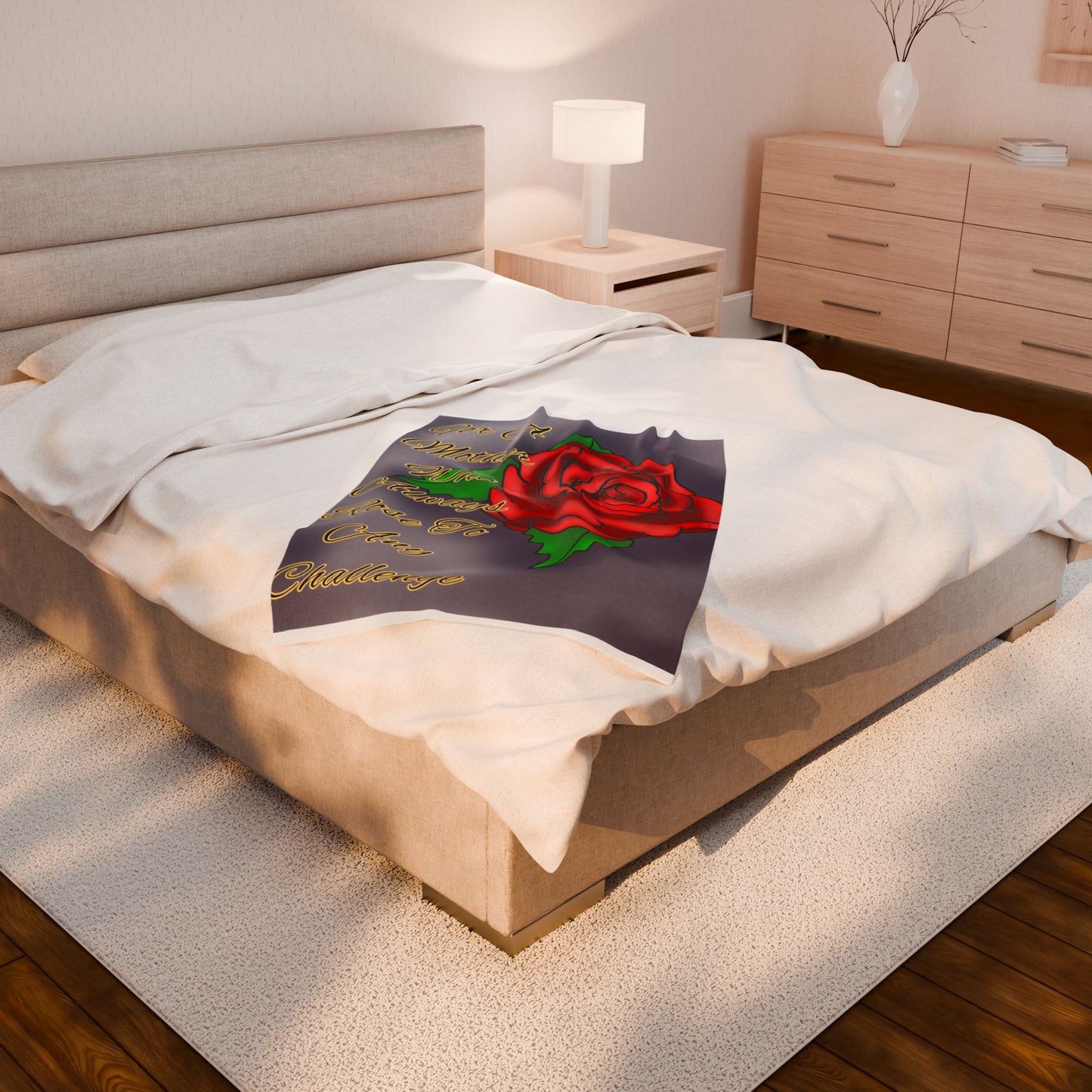 Inspirational Mother's Day Velveteen Plush Blanket - "For A Mother Who Always Rose To Any Challenge"