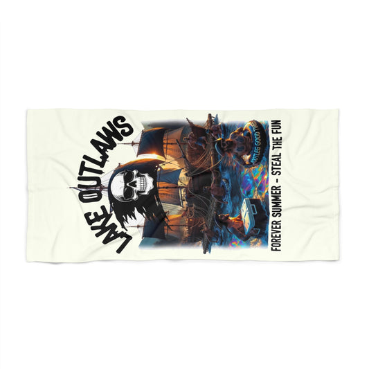 Lake Outlaws Beach Towel — "Forever Summer, Steal the Fun" Skull Pirate Design