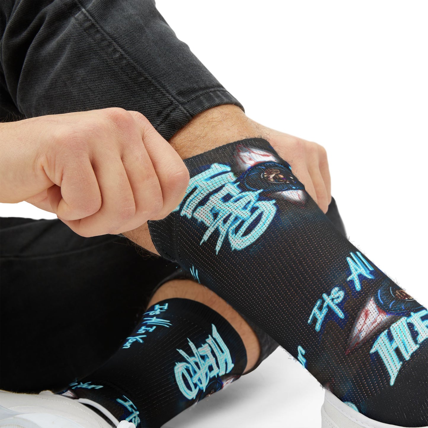 It's All In Your Head Graphic Sublimation Socks — Blue Neon Streetwear