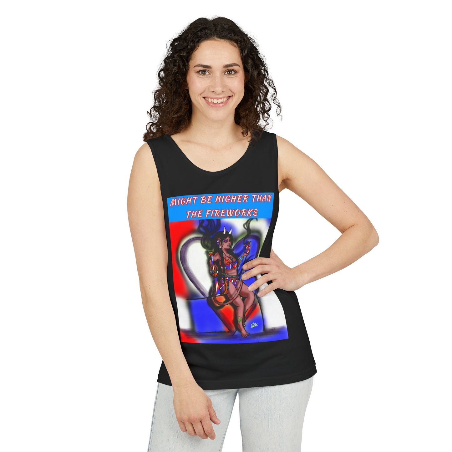 Vibrant Graphic Tank Top – Might Be Higher Than The Fireworks, Summer Apparel, Festival Wear, Unisex Fashion, Gift for Music Lovers