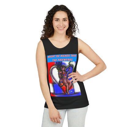 Vibrant Graphic Tank Top – Might Be Higher Than The Fireworks, Summer Apparel, Festival Wear, Unisex Fashion, Gift for Music Lovers