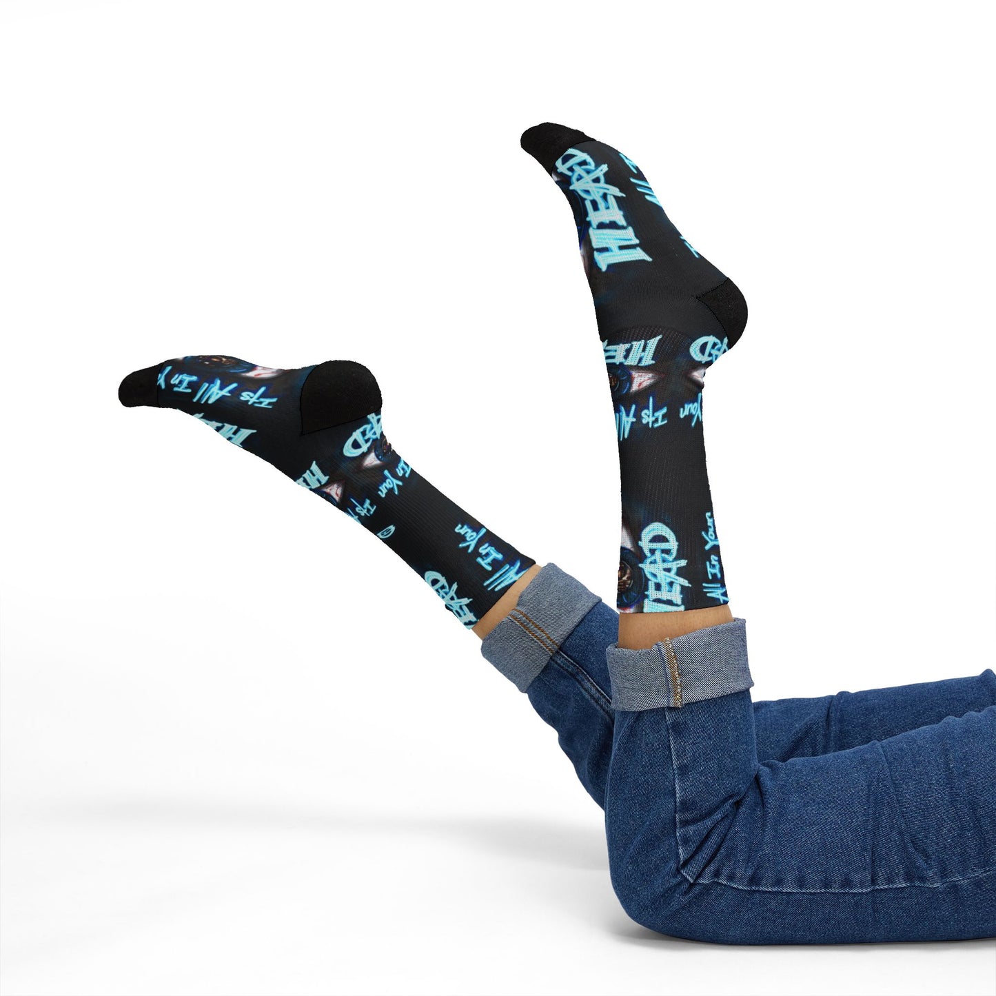 It's All In Your Head Graphic Sublimation Socks — Blue Neon Streetwear