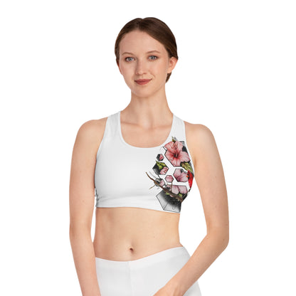 Floral Sports Bra with Cardinal Design, Activewear, Workout Top, Fitness Apparel, Gift for Her, Floral Print Sports Bra