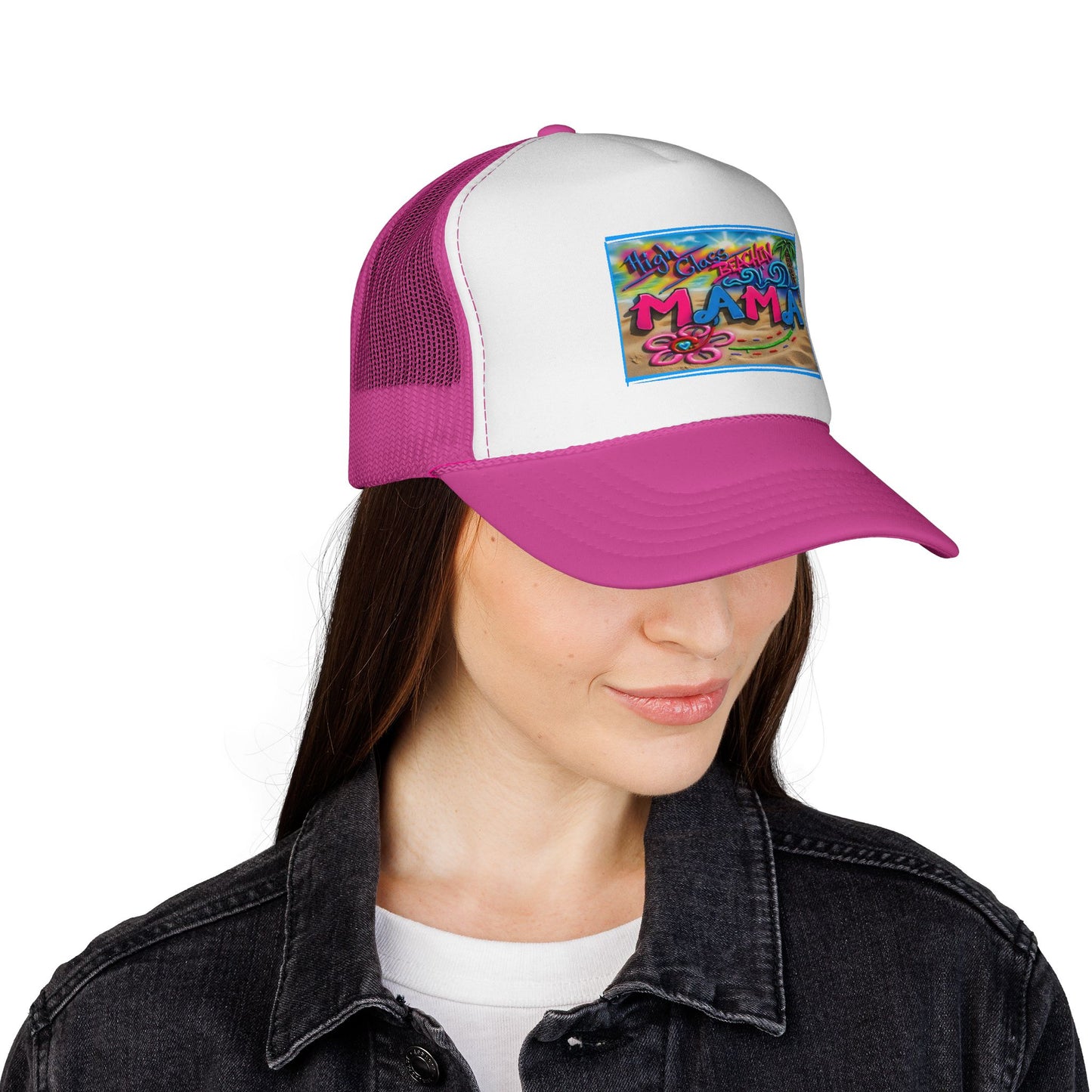 Mama Beach Trucker Hat — Colorful Tropical "MAMA" Cap for Moms, Vacation & Mother's Day