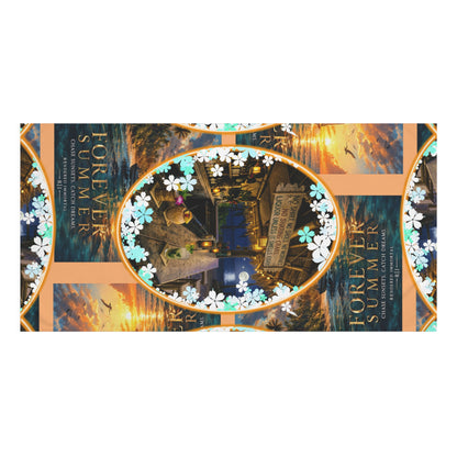 Forever Summer Beach Towel — Tropical Harbor Scene with 'Forever Summer' Text