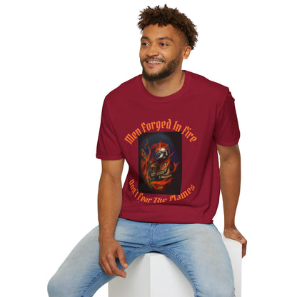 Men's Forged in Fire T-Shirt - Don't Fear The Flames - Graphic Tee for Firefighters and Adventure Enthusiasts