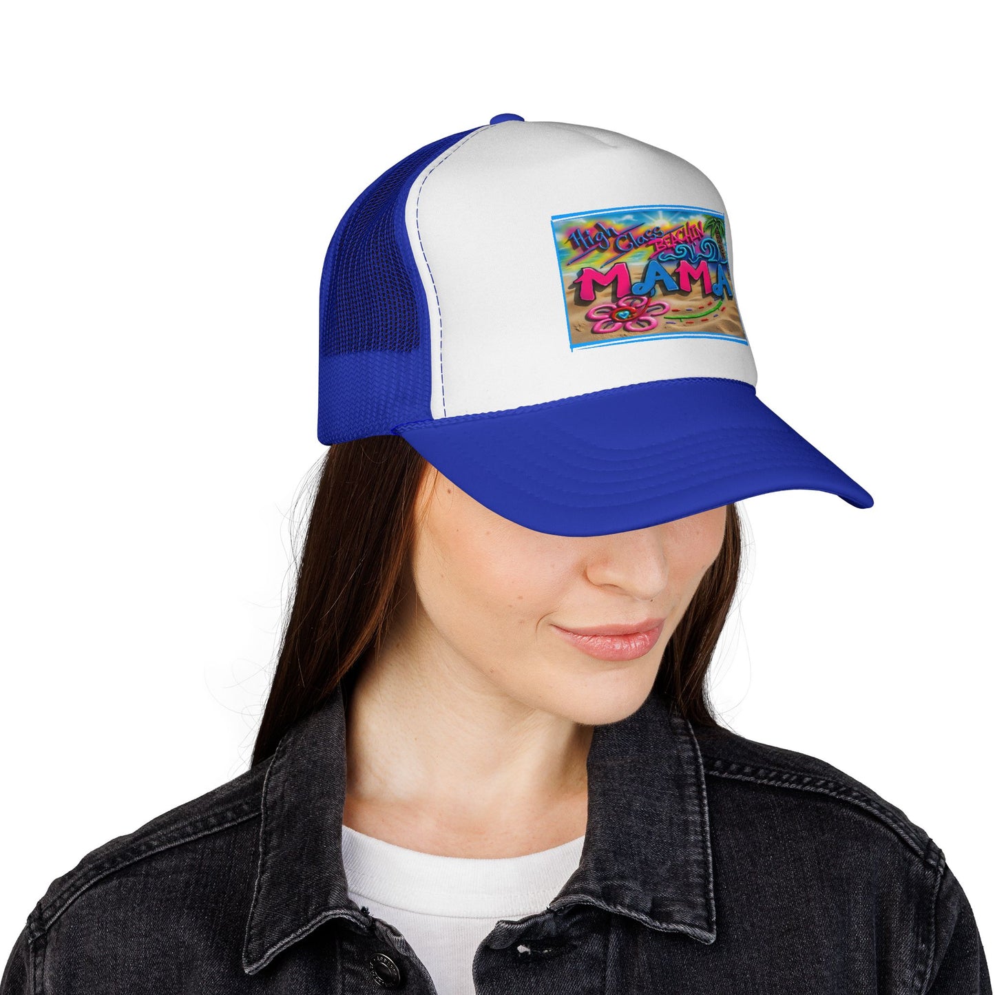 Mama Beach Trucker Hat — Colorful Tropical "MAMA" Cap for Moms, Vacation & Mother's Day