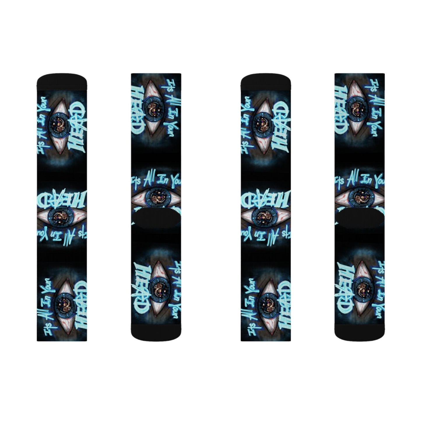 It's All In Your Head Graphic Sublimation Socks — Blue Neon Streetwear