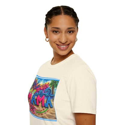 Mama Beach T-Shirt – Tropical "Hi! Aloha MAMA" Vacation Graphic Tee