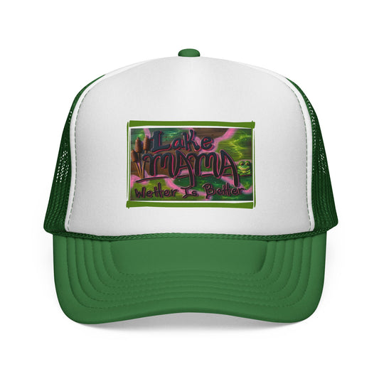 Lake Vibes Trucker Cap — Vintage Nature Graphic ‘Lake’ Mesh Hat