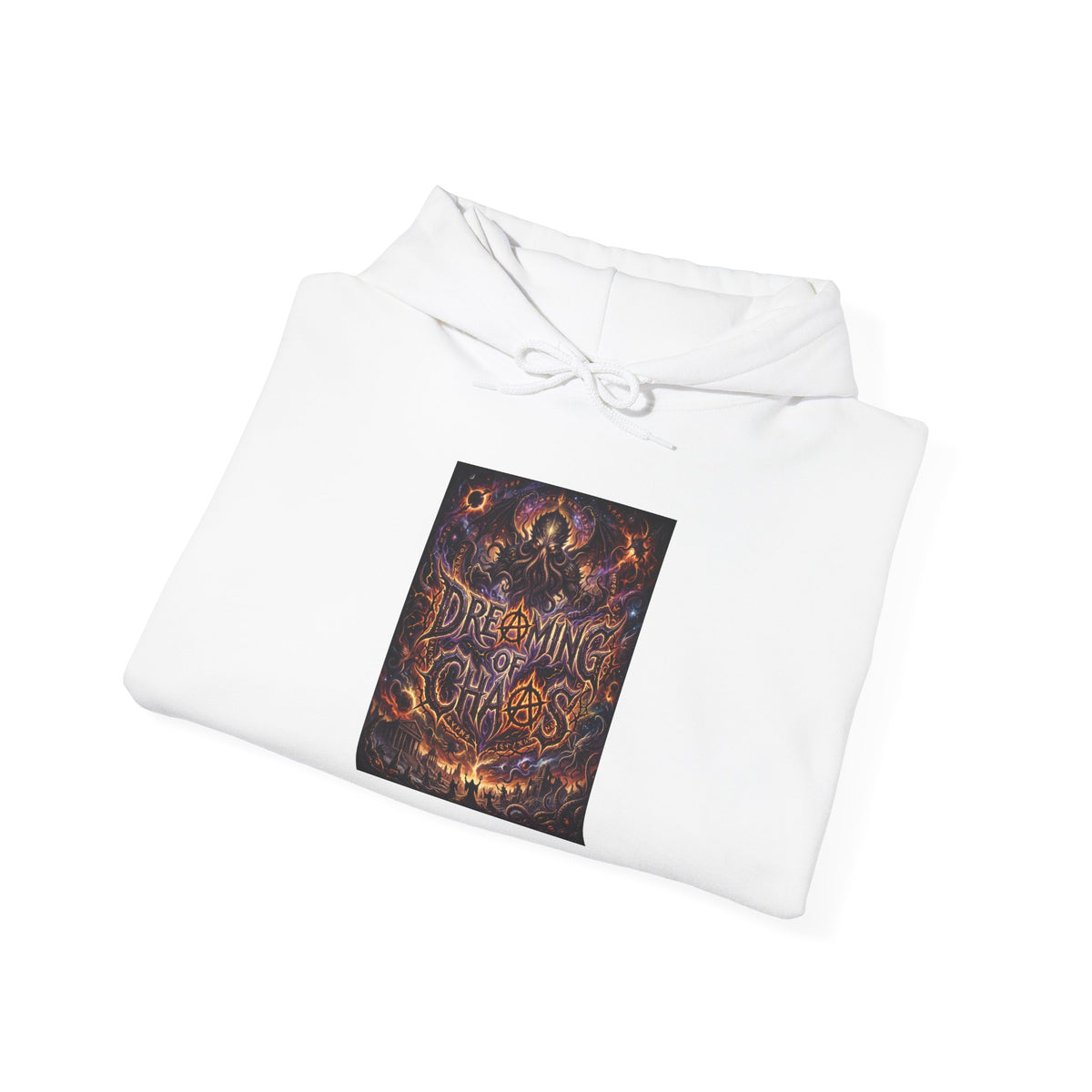 Dreaming of Chaos hoodie — white, folded