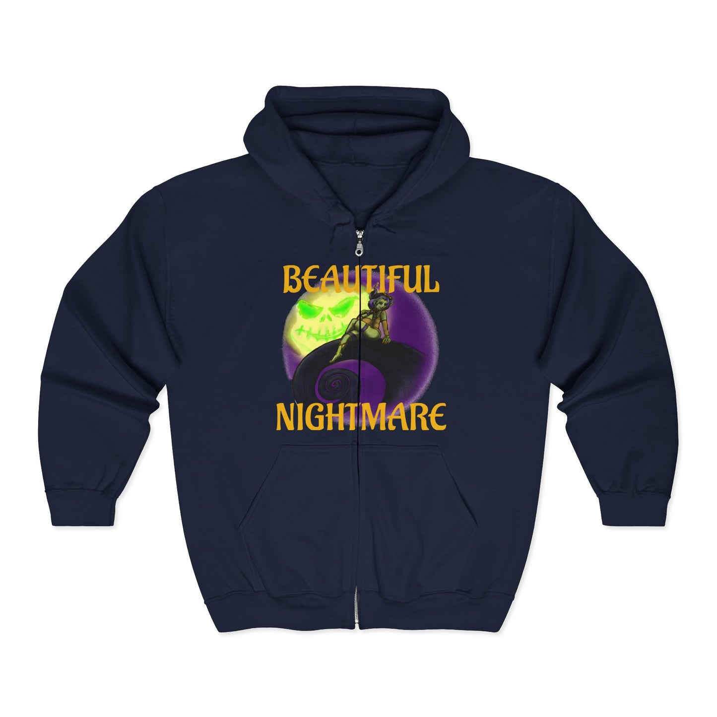 Beautiful Nightmare Zip-Up Hoodie | Unisex Heavy Blend Sweatshirt for Halloween, Cozy Layer, Lounge Wear, Gift for Spooky Season
