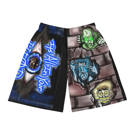 Graffiti Basketball Shorts - "It's All In Your Head" Urban Style for Sports Enthusiasts