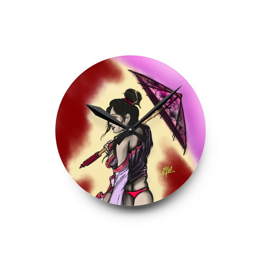 Chic Acrylic Wall Clock with Elegant Umbrella Design, Modern Home Decor, Asian Art, Unique Gift for Her, Wall Accent