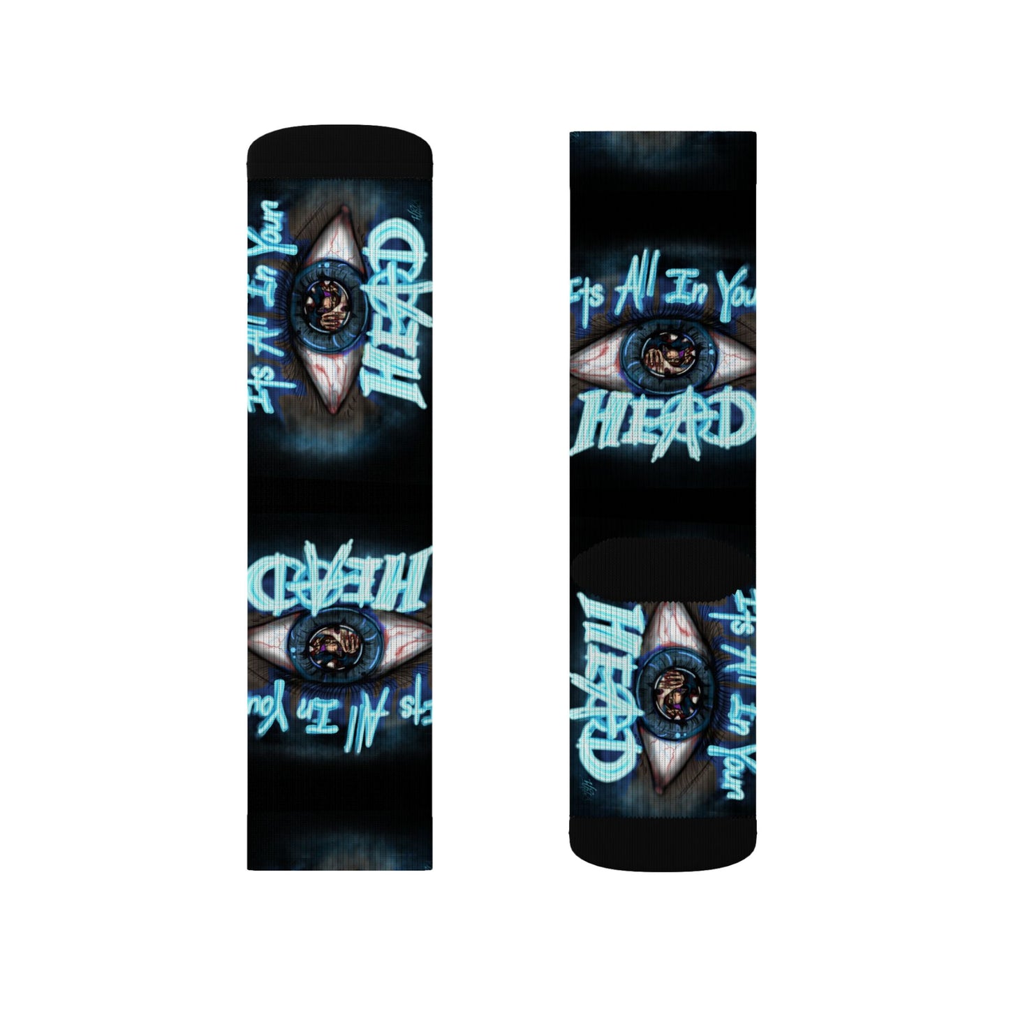 It's All In Your Head Graphic Sublimation Socks — Blue Neon Streetwear