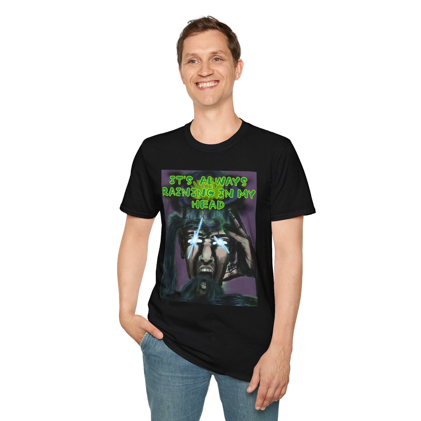 Unisex Graphic T-Shirt - "It's Always Raining in My Head" Horror Art Tee