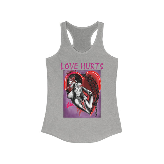 Love Hurts Graphic Racerback Tank Top, Edgy Sleeveless Tee for Artists, Ideal for Festivals, Gym Wear, Casual Outings, Gift Idea