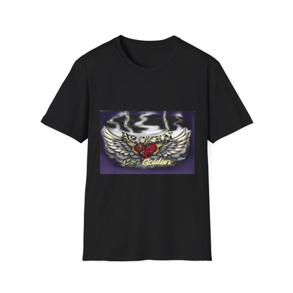 Broken But Golden graphic tee — black, front view