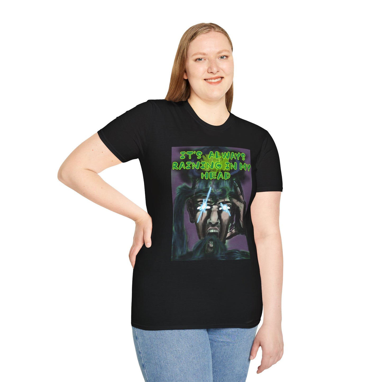 Unisex Graphic T-Shirt - "It's Always Raining in My Head" Horror Art Tee