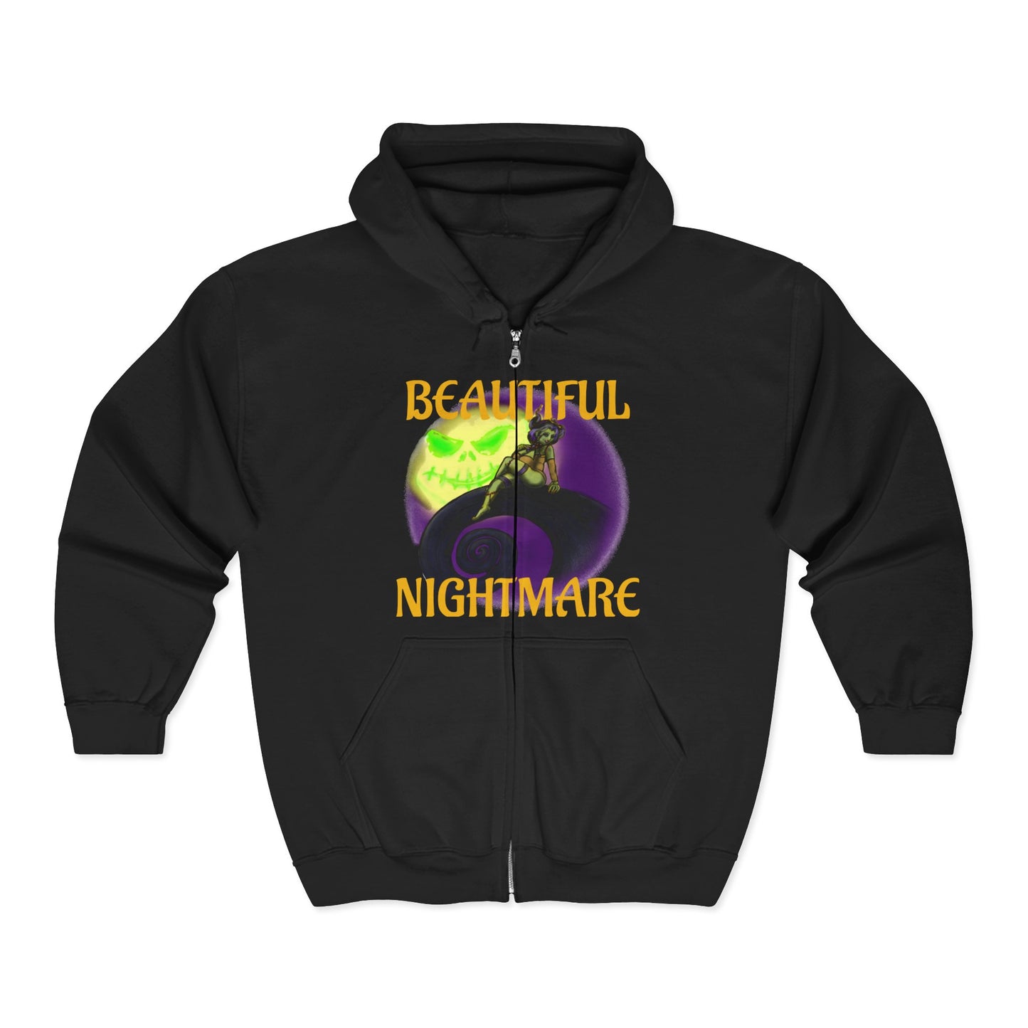 Beautiful Nightmare Zip-Up Hoodie | Unisex Heavy Blend Sweatshirt for Halloween, Cozy Layer, Lounge Wear, Gift for Spooky Season