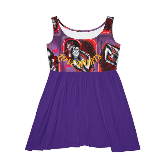 Edgy Women's Skater Dress - "Love Hurts" Graphic Design for Bold Fashion